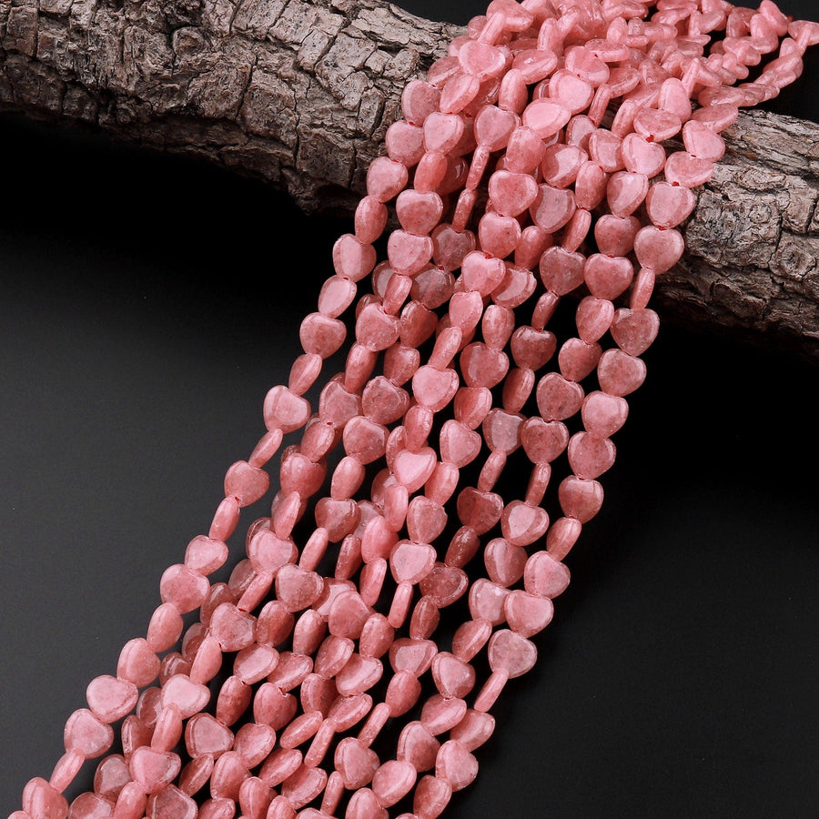 Natural Pink Rhodochrosite Beads Heart Shaped 6mm 10mm Gemmy Pink Red Gemstone 15.5" Strand