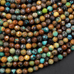 Natural Turquoise 4mm Faceted Round Beads Real Genuine Natural Brown Green Turquoise Micro Faceted Cut 15.5" Strand