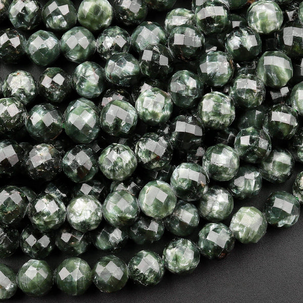 AAA Natural Green Seraphinite Faceted Round Beads 3mm 4mm 6mm Gemstone From Russia 15.5" Strand