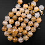 Large 25mm Natural Golden Quartz Round Beads 15.5" Strand