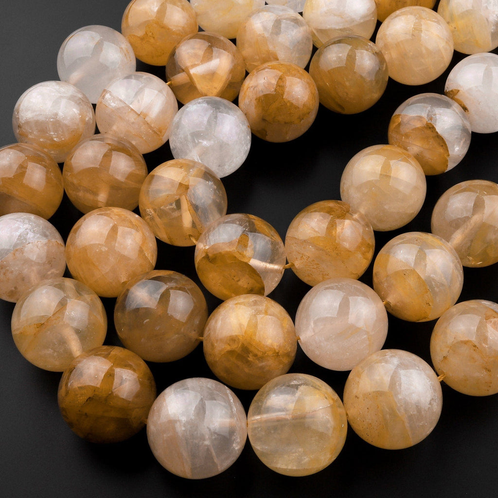 Large 25mm Natural Golden Quartz Round Beads 15.5" Strand