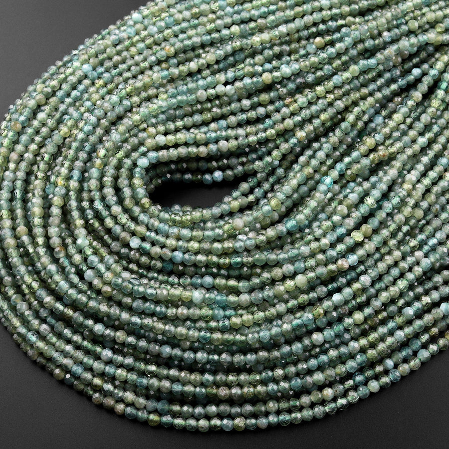 Rare Faceted Natural Green Apatite 3mm Round Beads 15.5" Strand