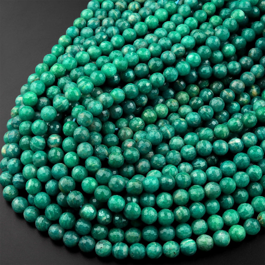 Rare Green Russian Amazonite Faceted Round Beads 6mm 15.5" Strand