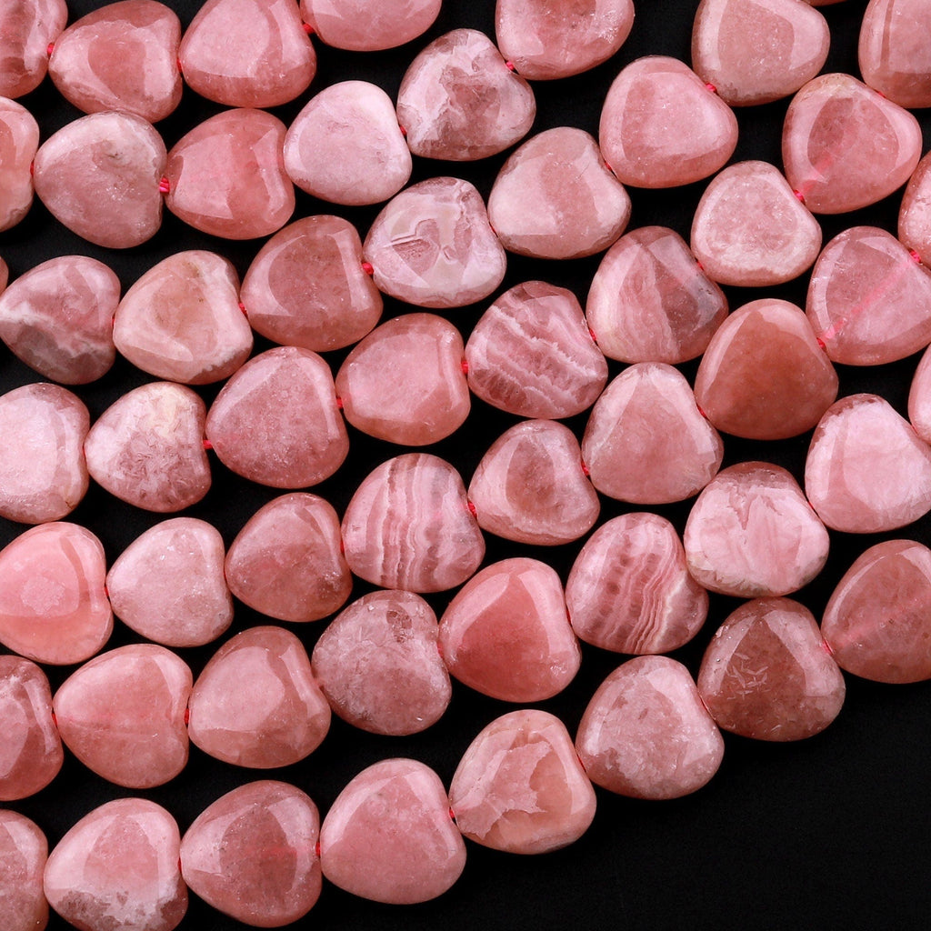 Natural Pink Rhodochrosite Beads Heart Shaped 6mm 8mm 10mm Gemmy Pink Red Gemstone 15.5" Strand