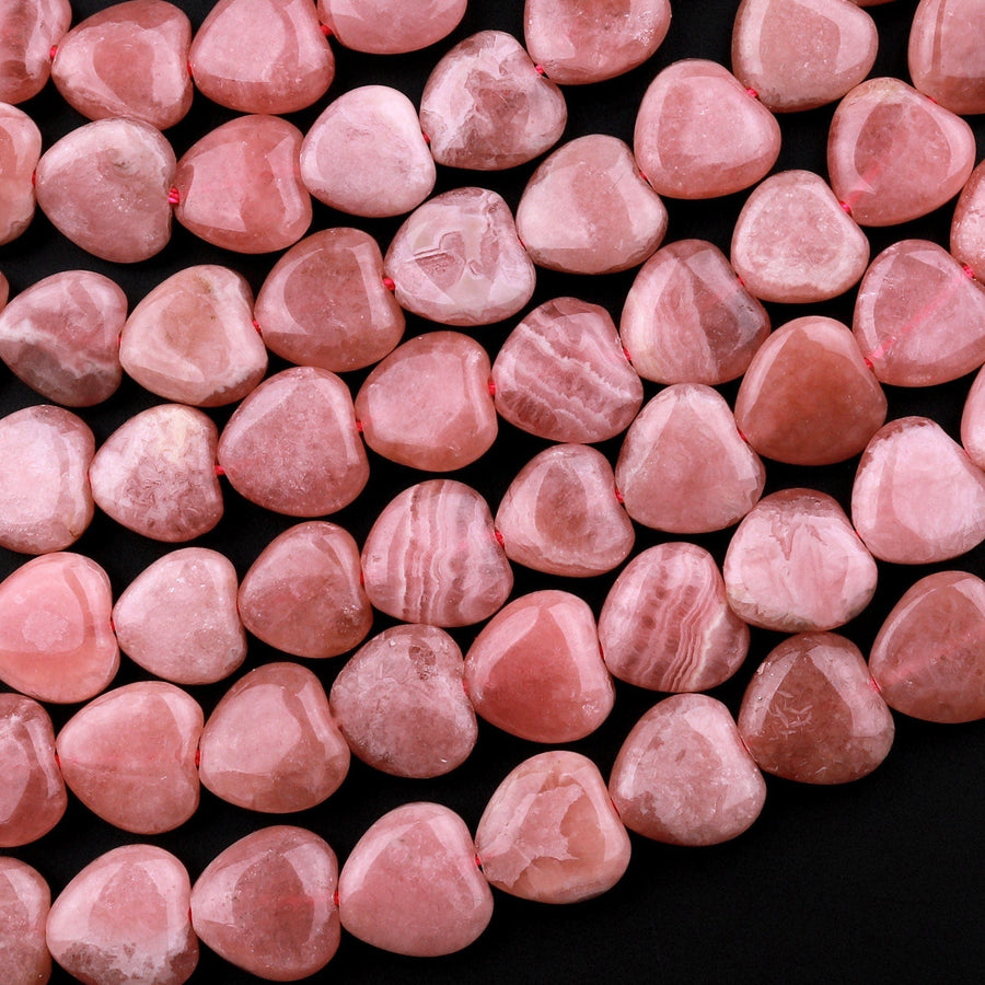 Natural Pink Rhodochrosite Beads Heart Shaped 6mm 8mm 10mm Gemmy Pink Red Gemstone 15.5" Strand