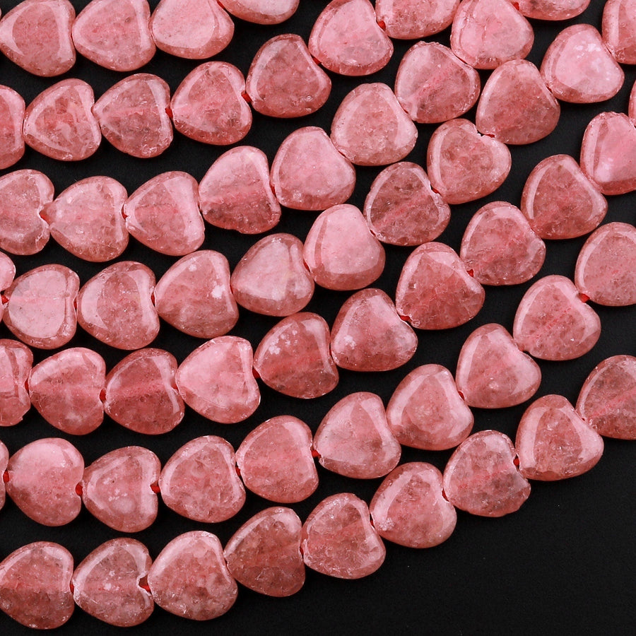 Natural Pink Rhodochrosite Beads Heart Shaped 6mm 10mm Gemmy Pink Red Gemstone 15.5" Strand