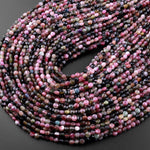 Faceted NaturalTourmaline Coin Beads 3mm 4mm 15.5" Strand