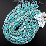 Natural Blue Peruvian Amazonite Freeform Pebble Nugget Beads Gemstone 15.5" Strand