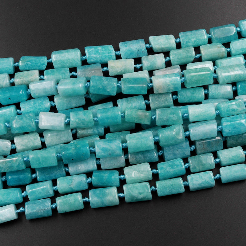 Natural Peruvian Amazonite Beads Smooth Polished Tube Stunning Aqua Blue Green Gemstone 15.5" Strand