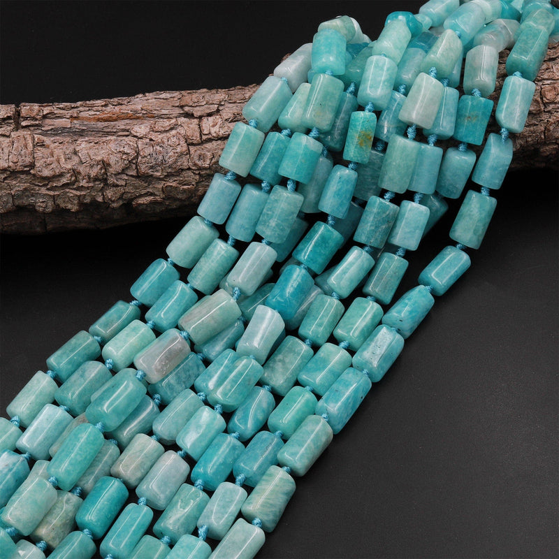 Natural Peruvian Amazonite Beads Smooth Polished Tube Stunning Aqua Blue Green Gemstone 15.5" Strand