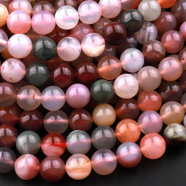 Natural African Phantom Agate 6mm 8mm 10mm Round Beads Translucent Mauve Red Pink Green Agate 15.5" Strand