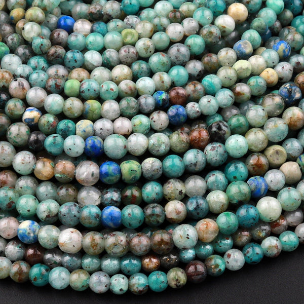 Natural Chrysocolla 4mm Round  Beads Real Natural Blue Green Chrysocolla With Red Iron Matrix Gemstone From Arizona 15.5" Strand