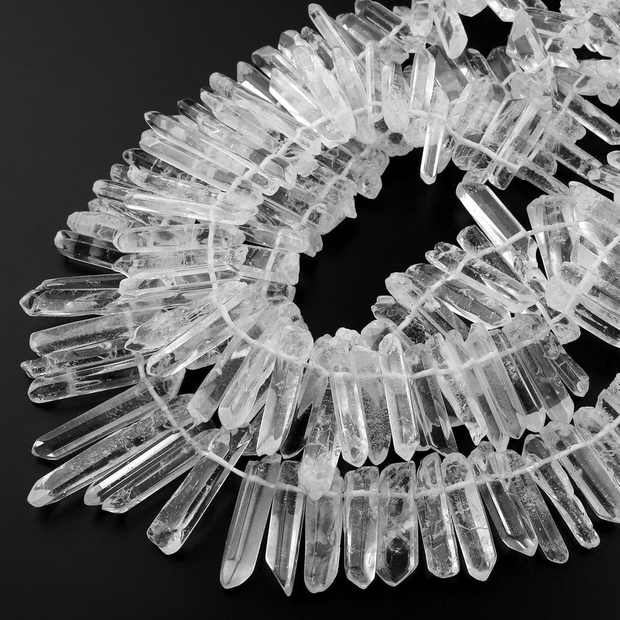 Natural Rock Crystal Quartz Beads Points Spikes Top Drilled Natural Quartz Crystal Freeform Raw Stone 15.5" Strand