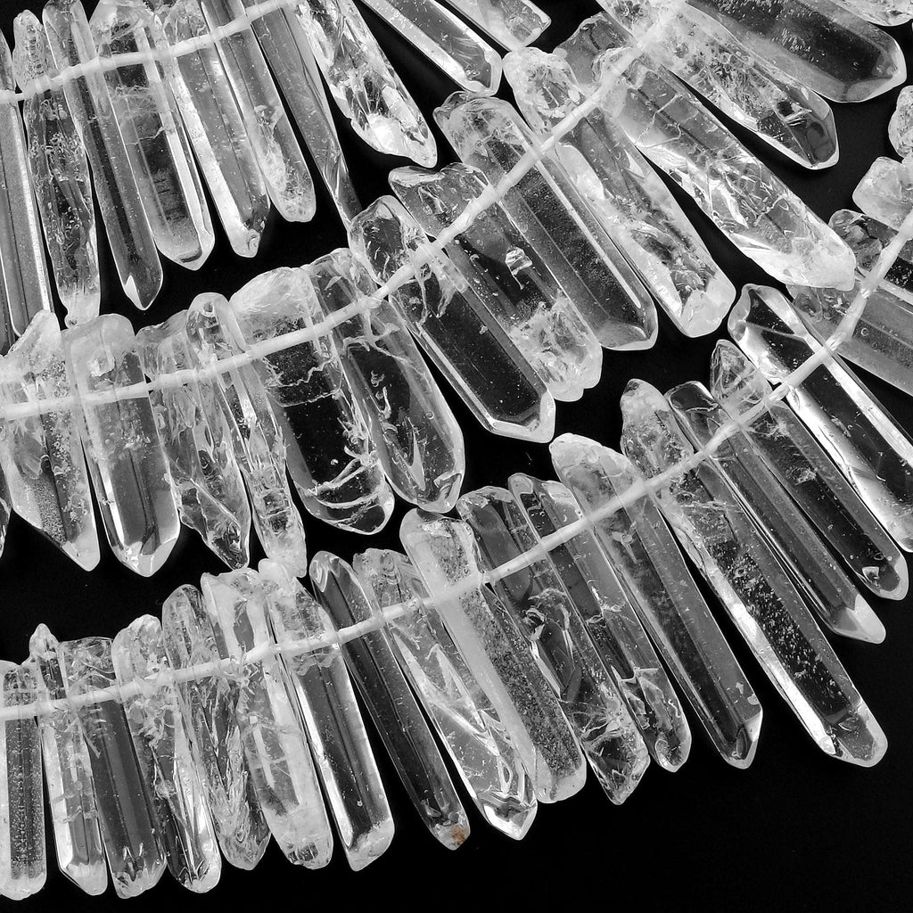 Natural Rock Crystal Quartz Beads Points Spikes Top Drilled Natural Quartz Crystal Freeform Raw Stone 15.5" Strand