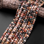 AAA Natural Polychrome Landscape Ocean Jasper Faceted 6mm 8mm Cube Dice Square Beads 15.5" Strand