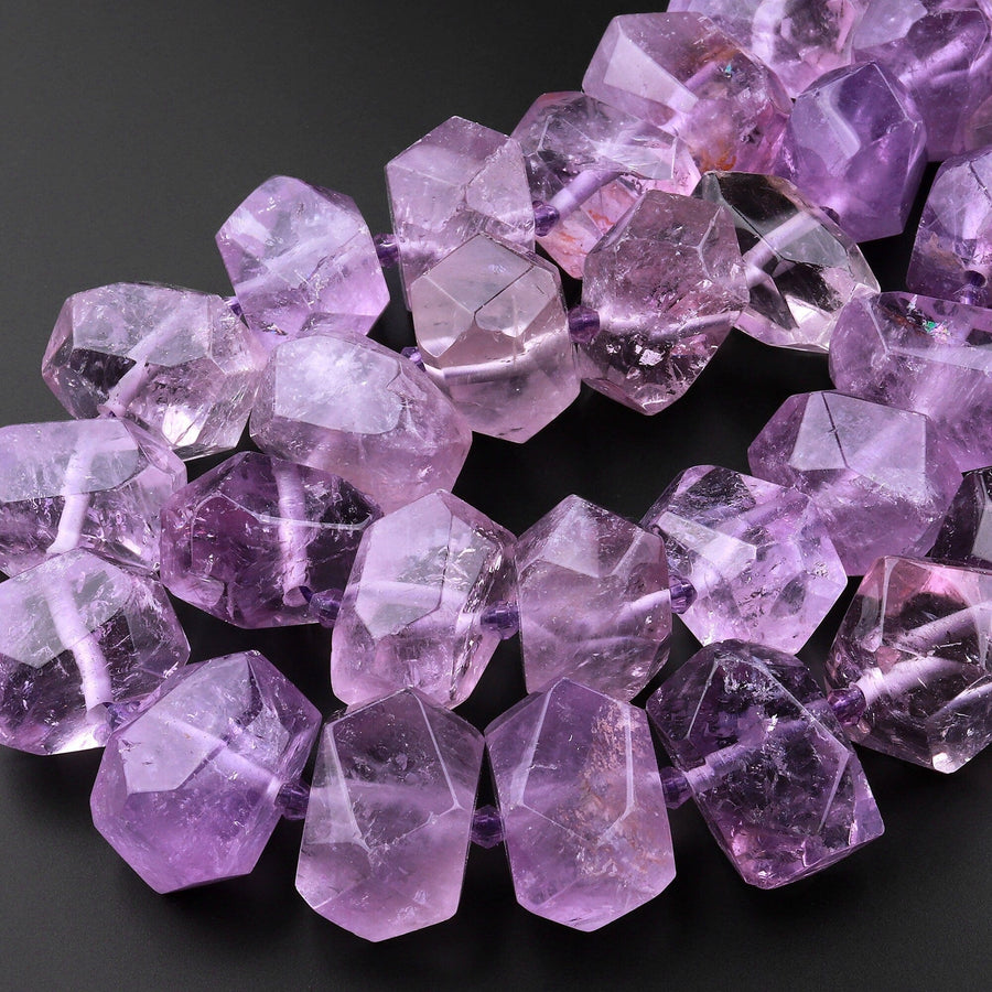 Large Chunky Natural Purple Amethyst Faceted Nugget Beads Gemmy Translucent Purple Gemstone 15.5" Strand