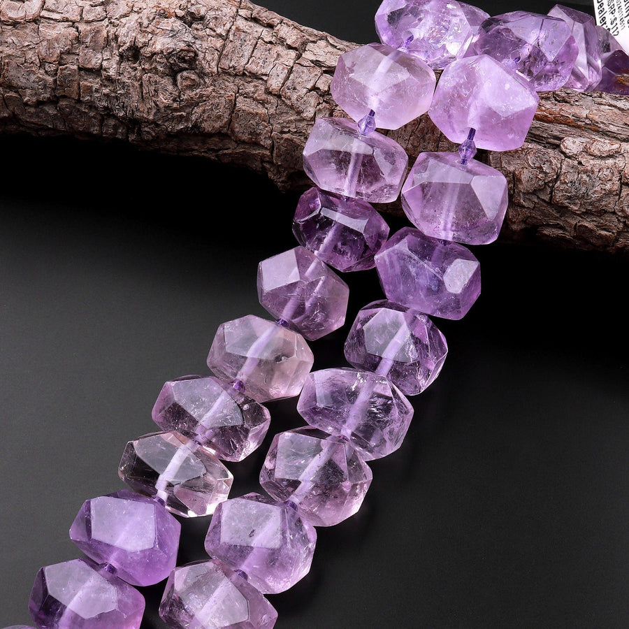 Large Chunky Natural Purple Amethyst Faceted Nugget Beads Gemmy Translucent Purple Gemstone 15.5" Strand