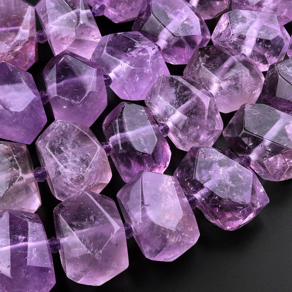 Large Chunky Natural Purple Amethyst Faceted Nugget Beads Gemmy Translucent Purple Gemstone 15.5" Strand