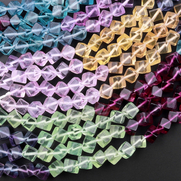 AAA Natural Fluorite Faceted 6mm Cube Square Dice Beads Diagonally Drilled 15.5" Strand