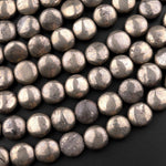 Natural Iron Pyrite Coin 10mm Beads 15.5" Strand