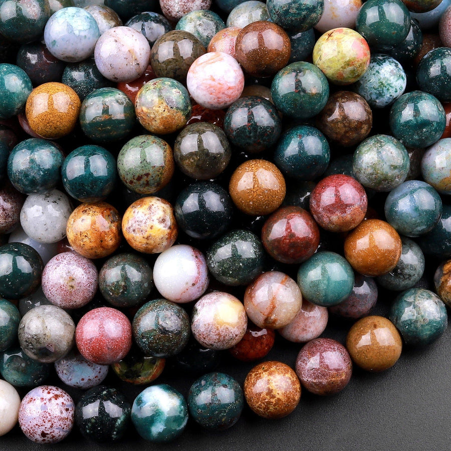 Natural Ocean Jasper Round Beads 6mm 8mm 15.5" Strand