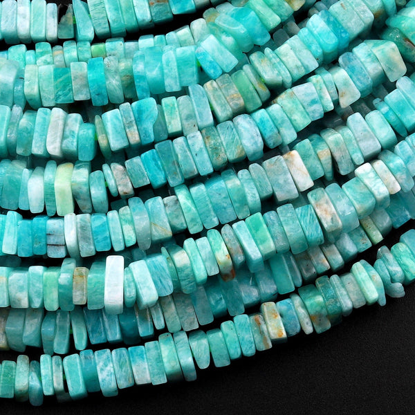 Natural Peruvian Amazonite Thin Square Heishi Disc Beads 5mm 8mm Gemstone 15.5" Strand