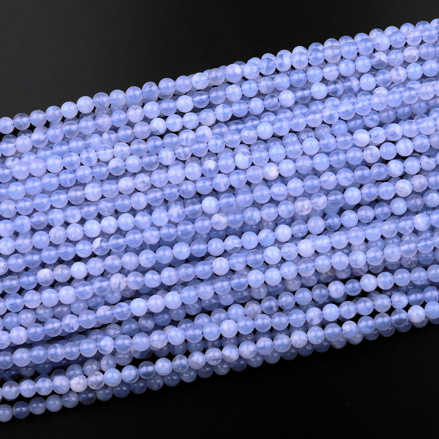 AAA Natural Blue Chalcedony Round Smooth 4mm Beads 15.5" Strand