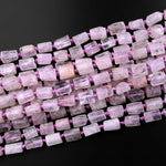 Natural Kunzite Tube Beads Extra Translucent Light Lavender Pink Purple Gemstone 15.5" Strand