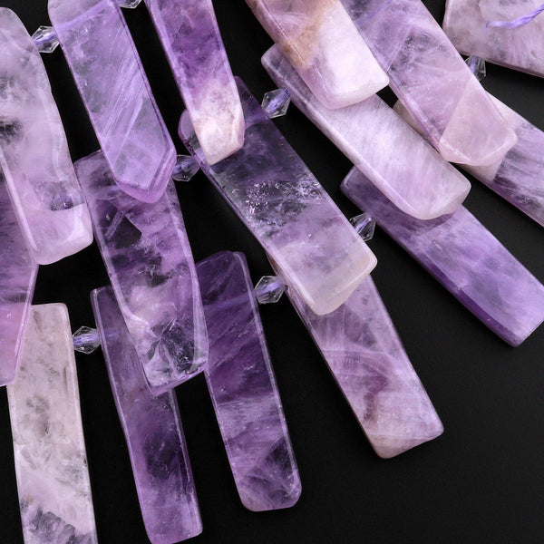 Natural Lillac Purple Amethyst Beads Cleopatra Style Freeform Rectangle Spikes 15.5" Strand
