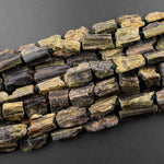 Rough Raw Natural Green Tourmaline Beads Unpolished Freeform Irregular Long Spike Rectangle Tube Gemstone 15.5" Strand