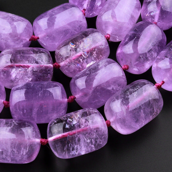 AAA Natural Amethyst Barrel Beads Drum Translucent Purple Gemstone 15.5" Strand