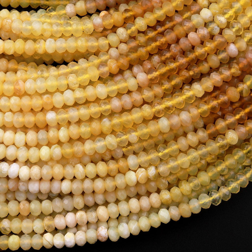 Faceted Natural African Golden Yellow Opal 4mm Rondelle Beads 15.5" Strand