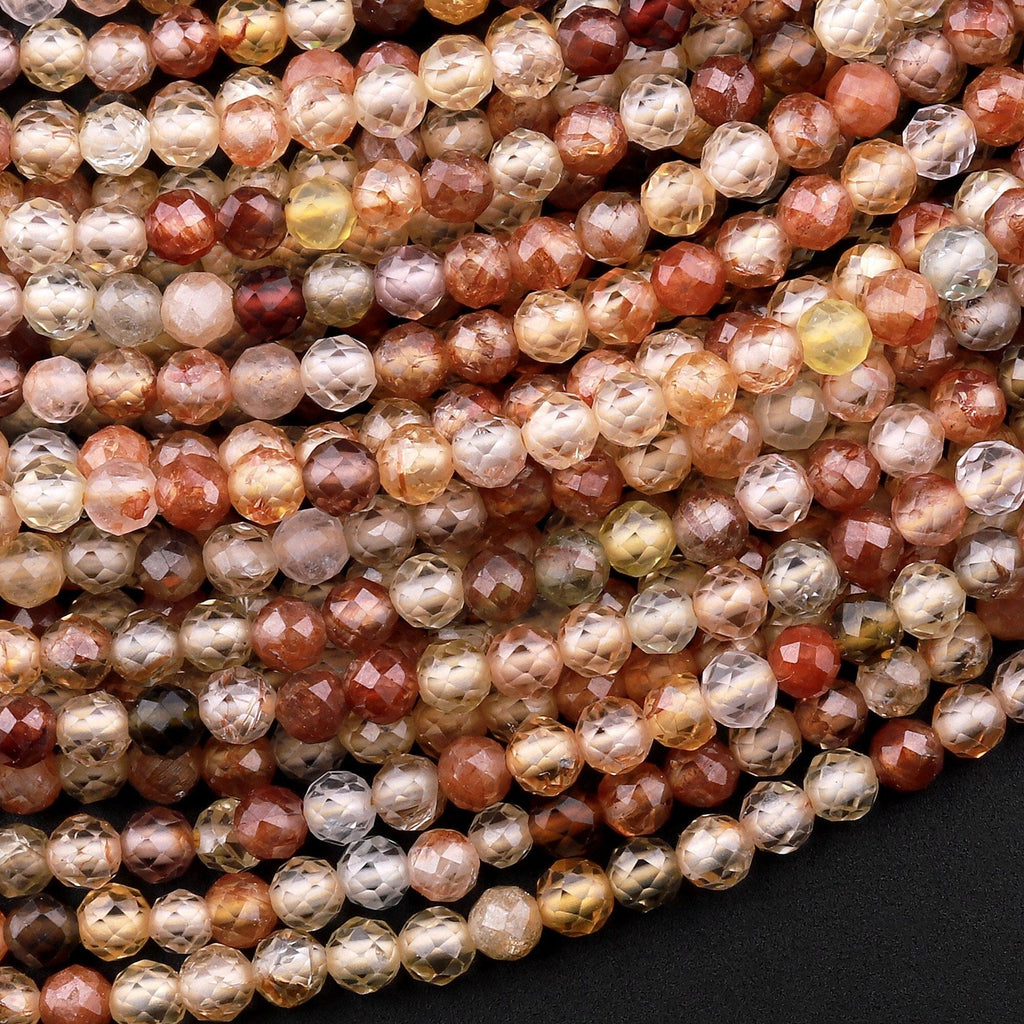 Multi Colour Cubic Zirconia Faceted Round Beads 3mm - 39cm String Multi Colour Cubic Zirconia Faceted Round Beads 3mm - 39cm String