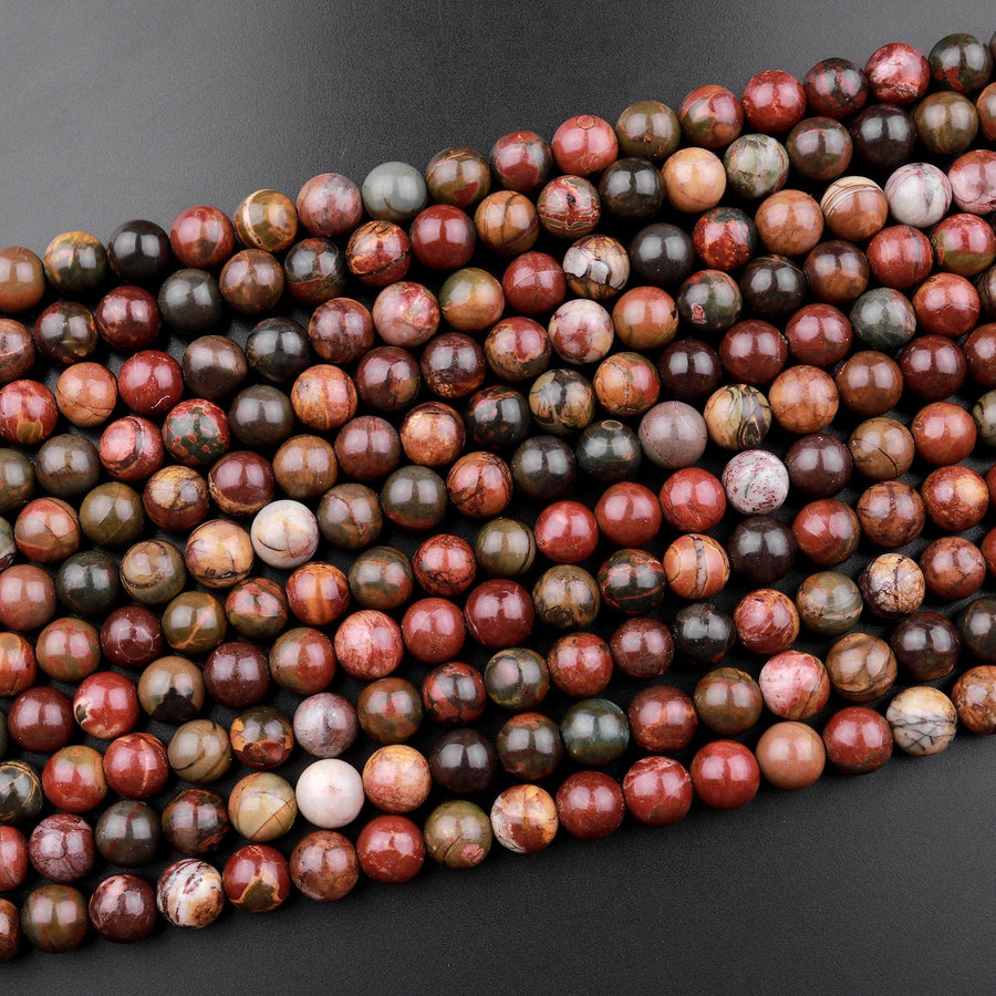 Red Creek Jasper 8mm Round Beads Earthy Red Green Yellow Brown Natural Cherry Creek Multi Color Picasso Jasper 15.5" Strand