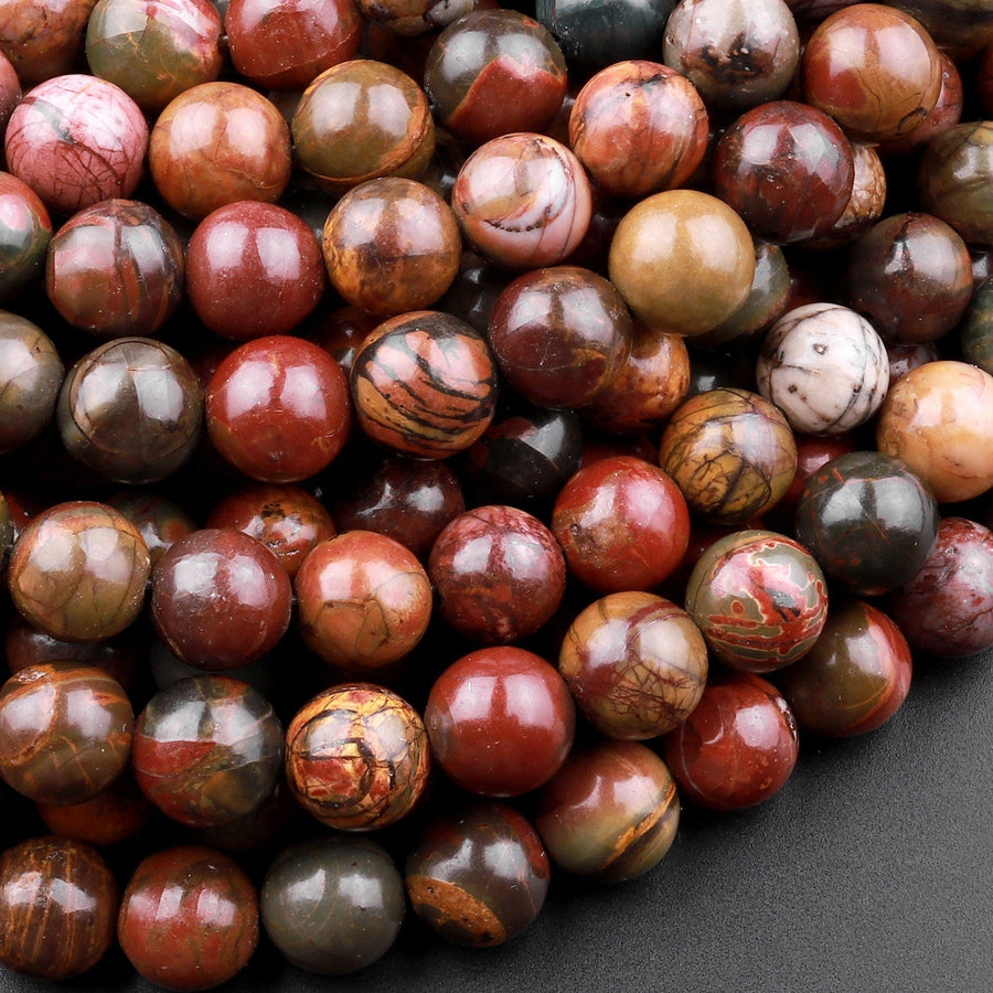 Red Creek Jasper 8mm Round Beads Earthy Red Green Yellow Brown Natural Cherry Creek Multi Color Picasso Jasper 15.5" Strand