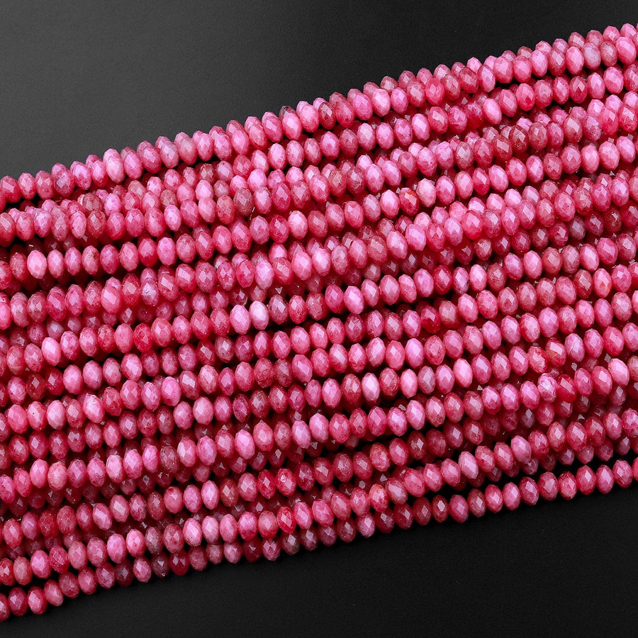 AAA Micro Faceted Natural Pink Red Thulite 5mm Rondelle Beads Real Gemstone From Norway 15.5" Strand