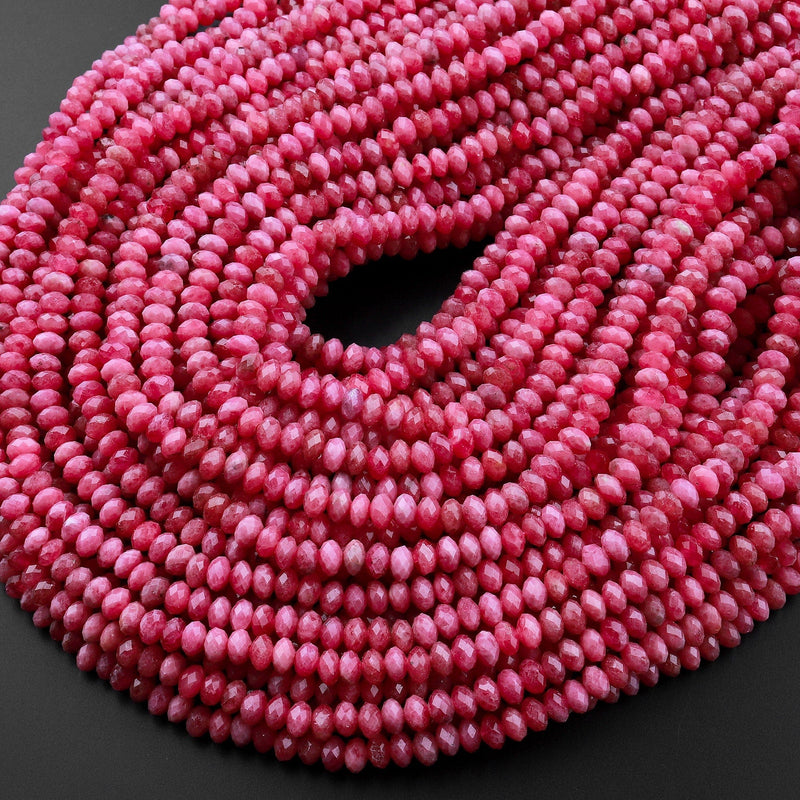 AAA Micro Faceted Natural Pink Red Thulite 5mm Rondelle Beads Real Gemstone From Norway 15.5" Strand