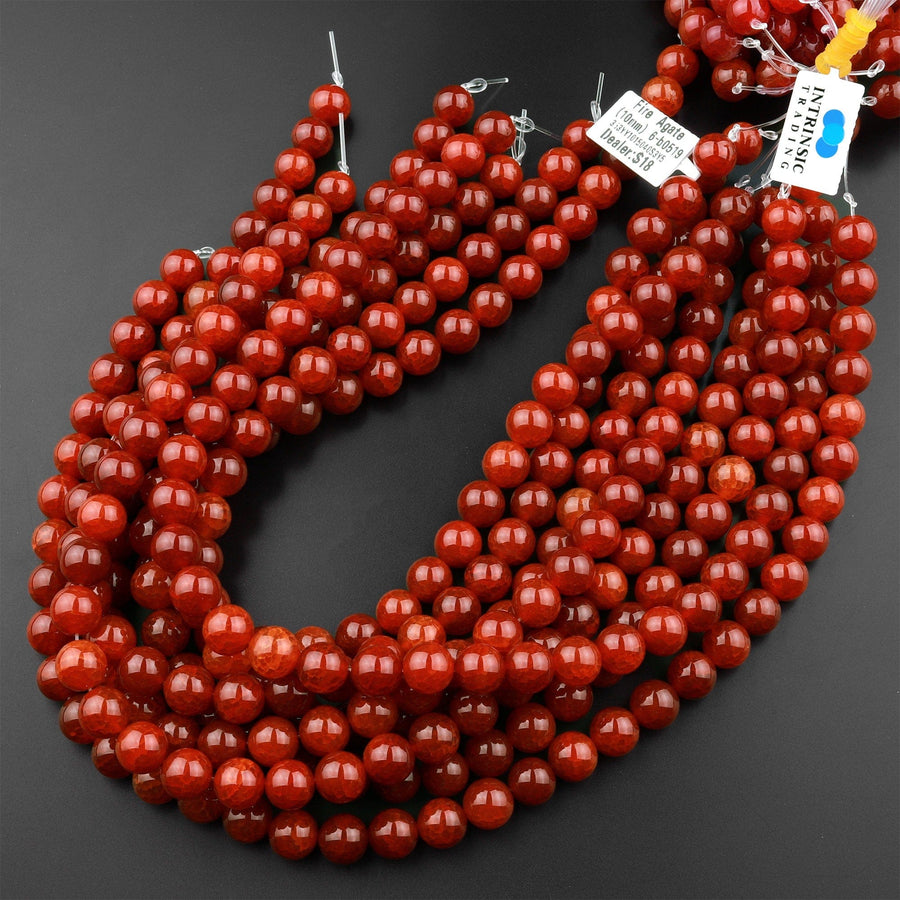 Tibetan Red Fire Agate 6mm 8mm 10mm Round Beads 15.5" Strand