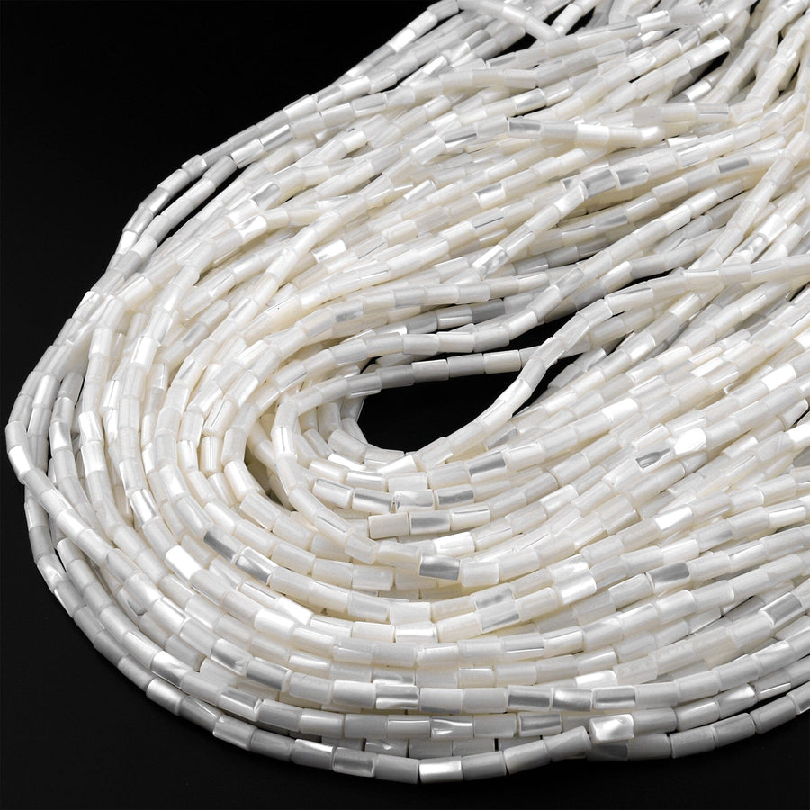 AAA Natural White Mother of Pearl Small Tube Cylinder Beads 15.5" Strand
