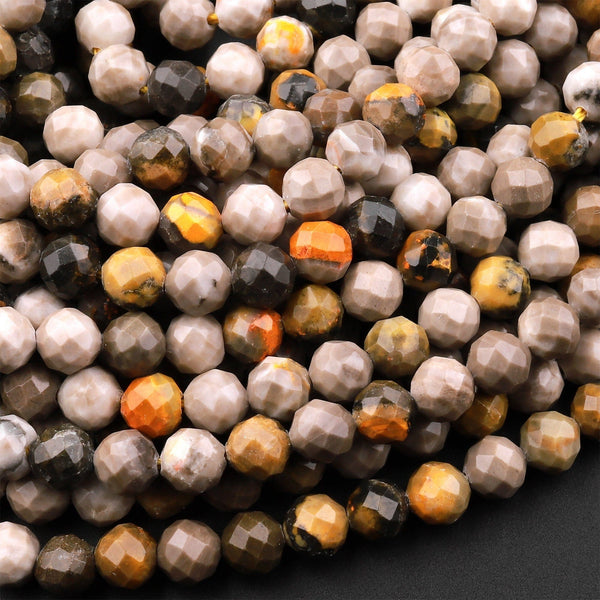 Faceted Natural Bumble Bee Jasper 6mm Beads Micro Diamond Cut Gemstone 15.5" Strand