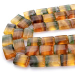 Natural Rainbow Fluorite Rectangle Beads Golden Yellow Green Gemstone 15.5" Strand