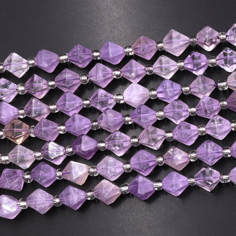 Natural Purple Amethyst 8mm Beads Faceted Diamond Bicone Gemstone 15.5" Strand