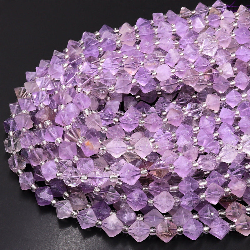 Natural Purple Amethyst 8mm Beads Faceted Diamond Bicone Gemstone 15.5" Strand