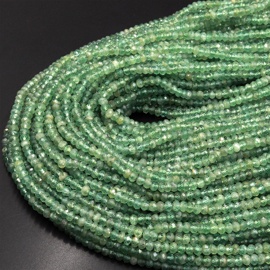 Rare Faceted Natural Green Apatite 3mm 4mm Rondelle Beads 15.5" Strand
