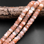 Shimmering Large Faceted Natural Peach Moonstone Rondelle Beads 12mm 15.5" Strand