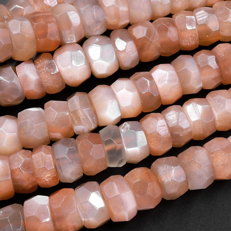 Shimmering Large Faceted Natural Peach Moonstone Rondelle Beads 12mm 15.5" Strand