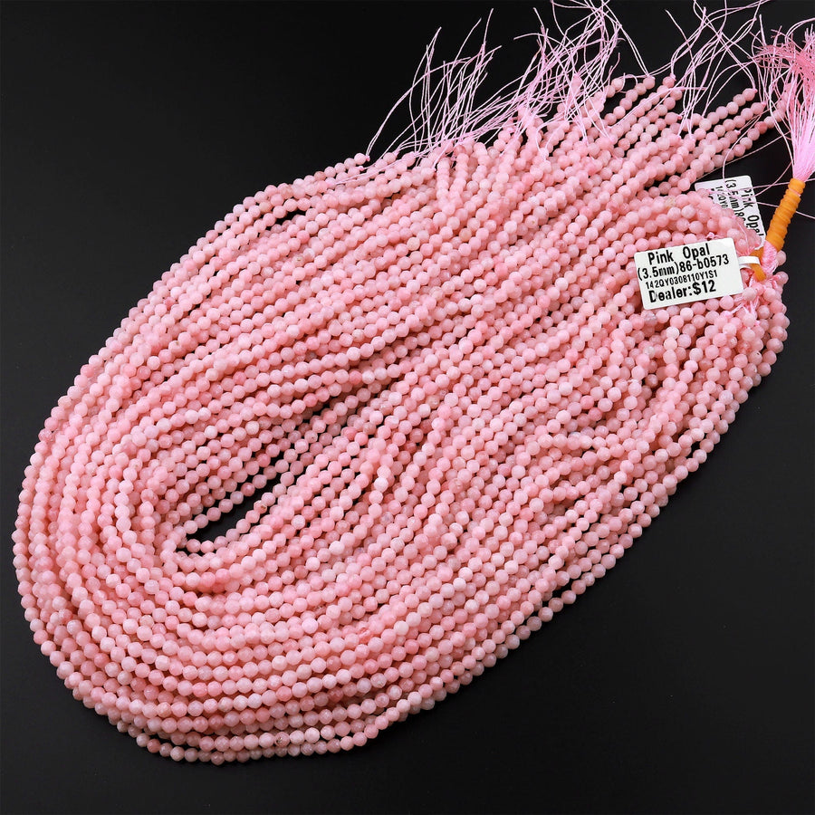 Faceted Natural Peruvian Pink Opal 3mm 4mm Round Beads 15.5" Strand