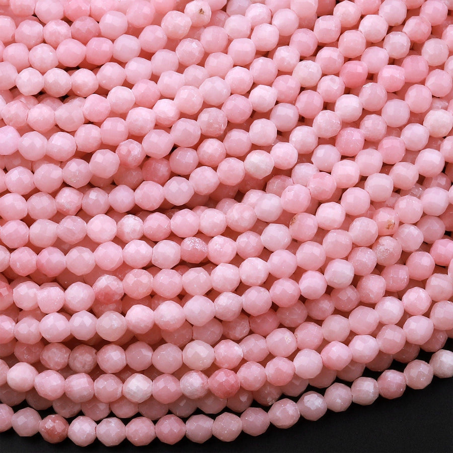 Faceted Natural Peruvian Pink Opal 3mm 4mm Round Beads 15.5" Strand