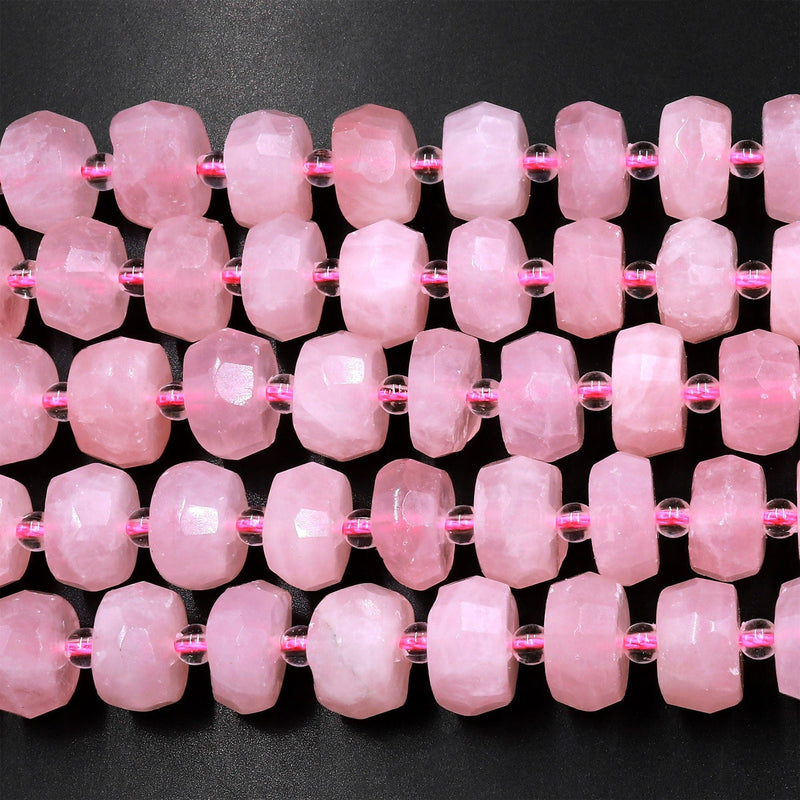 Natural Pink Rose Quartz 24mm Large Faceted Rondelle Wheel Beads 15.5" Strand