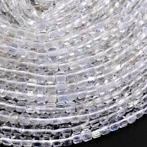 AAA Natural White Topaz Faceted 4mm Cube Square Dice Beads Gemstone 15.5" Strand